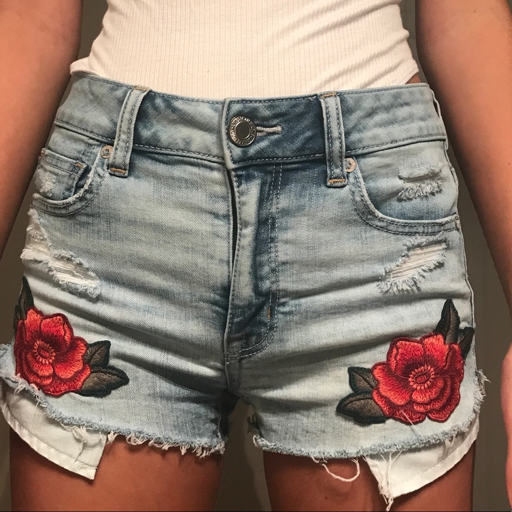 Denim shorts with rose patch
